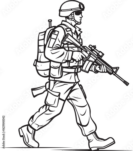 Armed Soldier Walking Vector Black Logo Illustration Soldier Walking with Weapon Vector Black Silhouette
