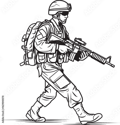Soldier Walking with Gun Vector Black Logo Walking Soldier Holding Weapon Vector Black Icon