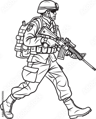 Vector Black Logo of Soldier Walking with Firearm Walking Soldier with Rifle Vector Black Logo