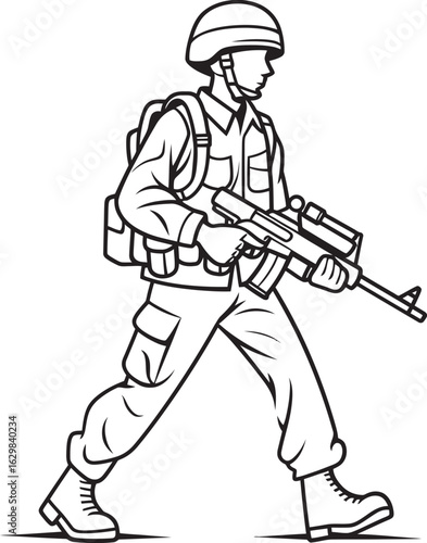 Armed Soldier Marching Vector Black Logo Icon Soldier Walking with Weapon Vector Black Silhouette