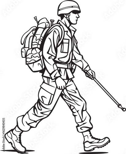 Armed Soldier Marching Vector Black Logo Icon Soldier Walking with Gun Vector Black Logo