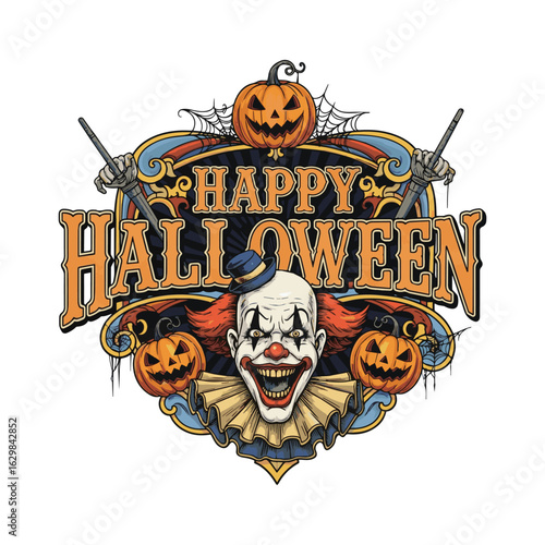 Spooky Halloween Celebration with Scary Clowns and Jack O Lanterns