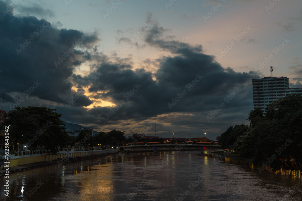 Fototapeta premium sunset over the river