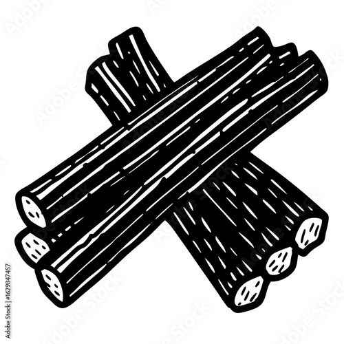 Black charcoal drawing of crossed sticks on a white background vector