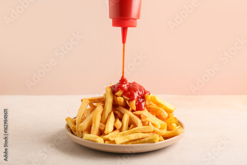 Pouring ketchup from bottle...