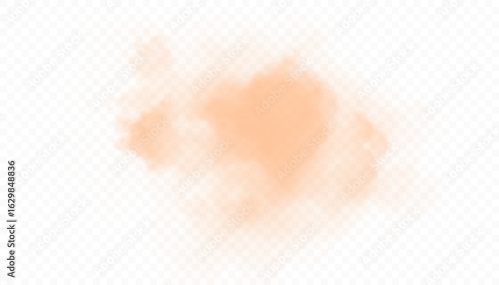 Fototapeta premium Soft orange cloud, smoke, steam with smooth edges, bright haze. Vector design element on white background.