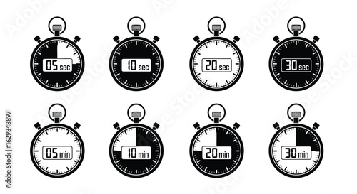 Vector illustration of illustration of collection of digital stopwatch icons showing different times