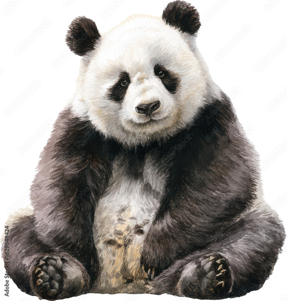 Naklejka premium Adorable giant panda sitting and looking upward isolated on transparent background