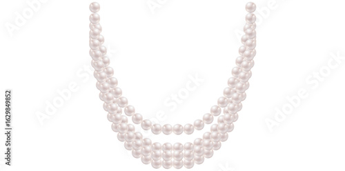 Multilayer Pearl Necklace On White Background, Vintage Jewelry Beads Garland Vector Illustration.	