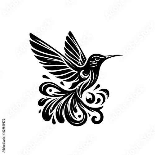 Wallpaper Mural Stylized hummingbird with ornate tail feathers isolated on white background Torontodigital.ca