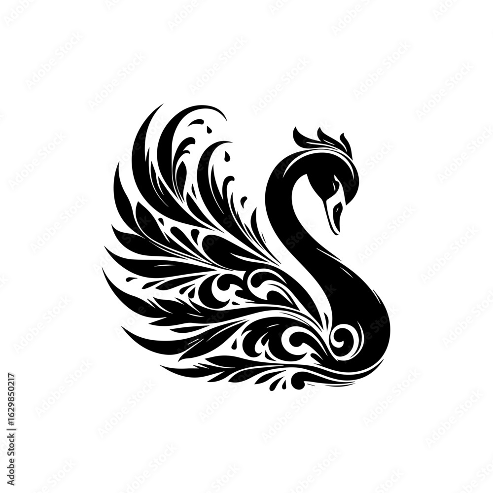 Obraz premium Ornate black swan illustration isolated on white background