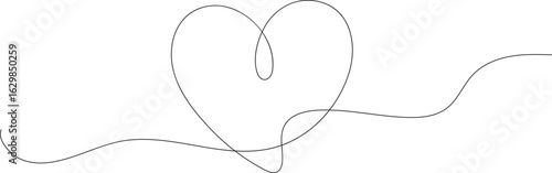 Vector art of simple continuous line drawing of a heart isolated on white background