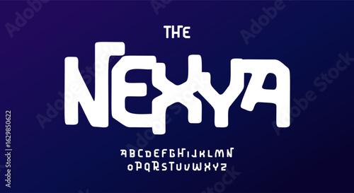 Bold experimental slab serif font, tribal robotic scifi alphabet, blocky futuristic typeface for Afro cyberpunk logo, gaming headline, tech branding, abstract unique typographic design.Vector typeset.