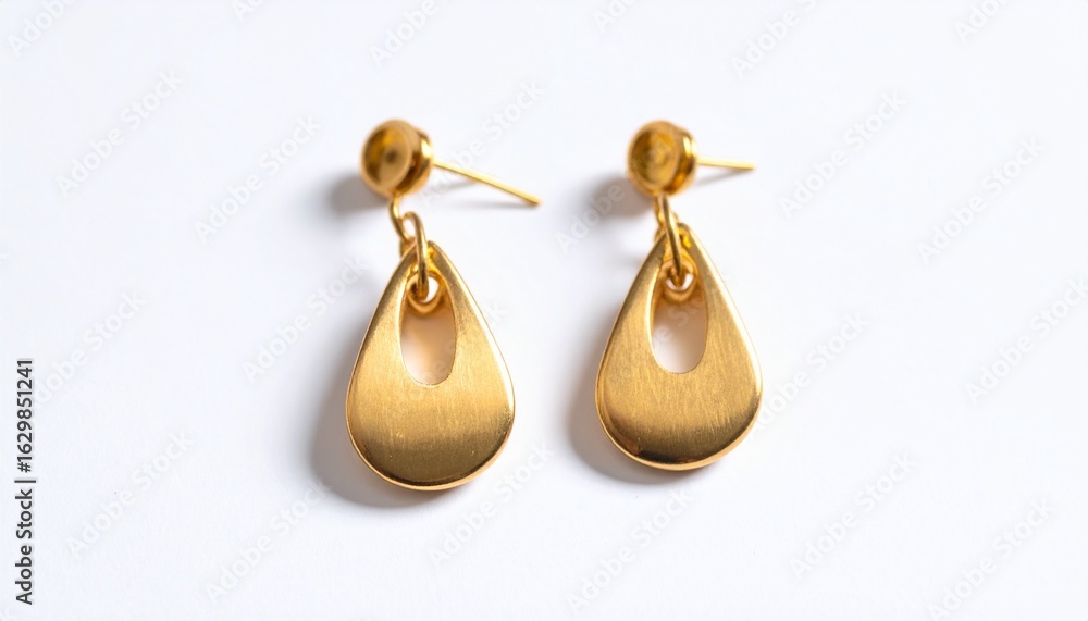 Obraz premium A Pair of Simple Gold Earrings on White