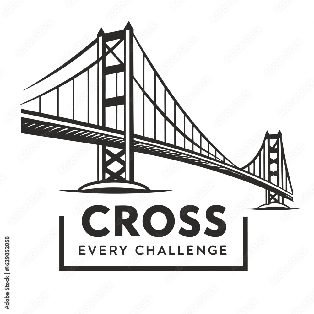 Fototapeta premium Minimalist suspension bridge icon rendered with bold black lines suitable for architectural or transportation themed designs