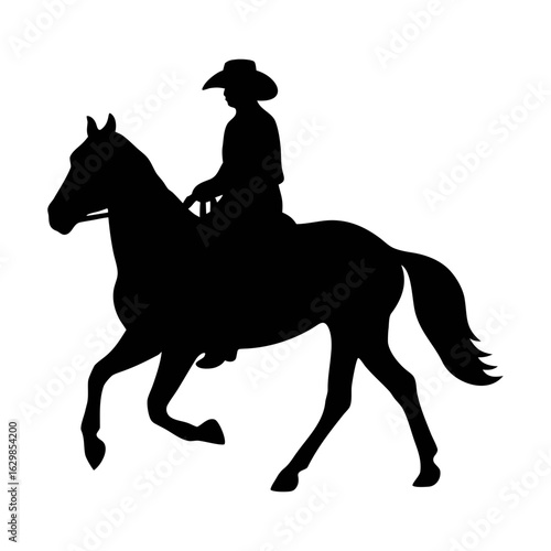 Horseback riding silhouette: cowboy riding horse vector illustration for western lifestyle design