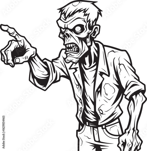 Creepy Standing Zombie with Outstretched Arm Black Vector Logo Upright Horror Zombie Pointing Vector Black Design