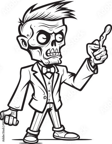 One Arm Pointing Zombie with Gruesome Stare Black Vector Design Undead Figure Pointing with Hand Extended Black Vector Logo Icon