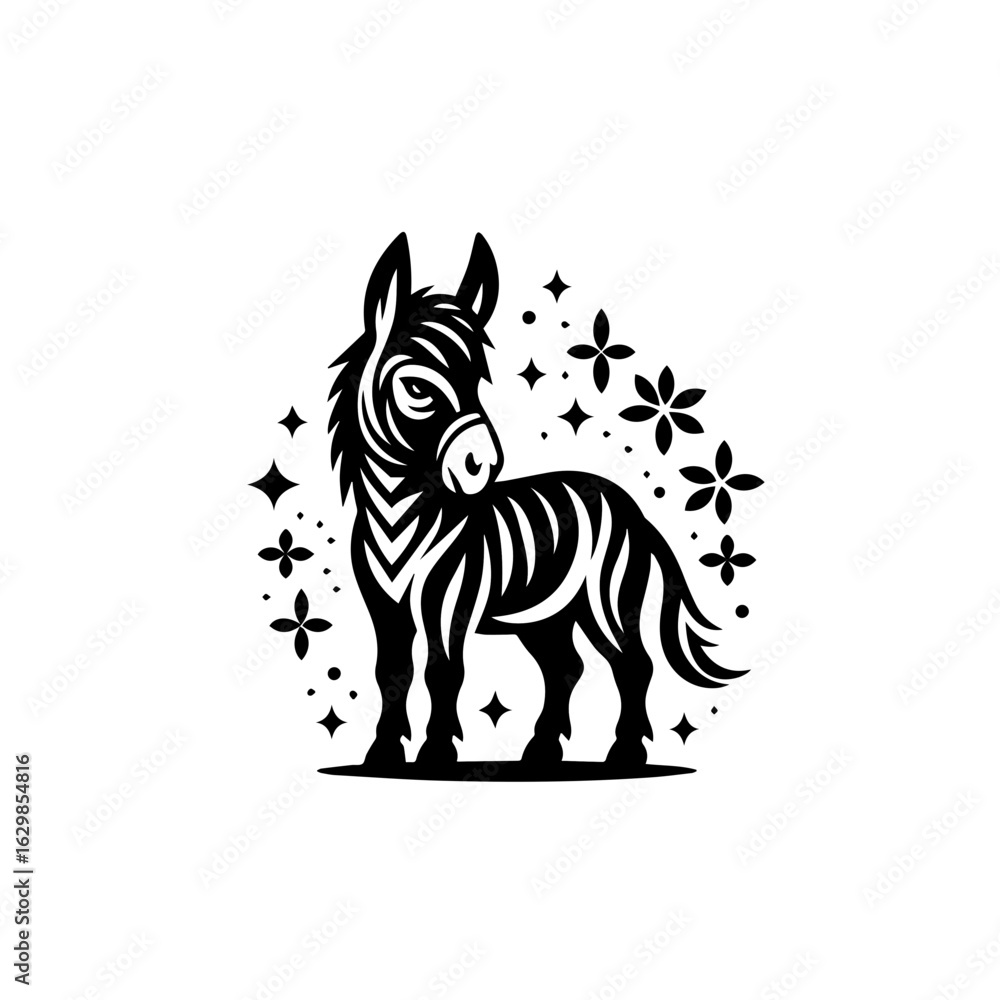 Obraz premium Cute zebra illustration with stars isolated on white background