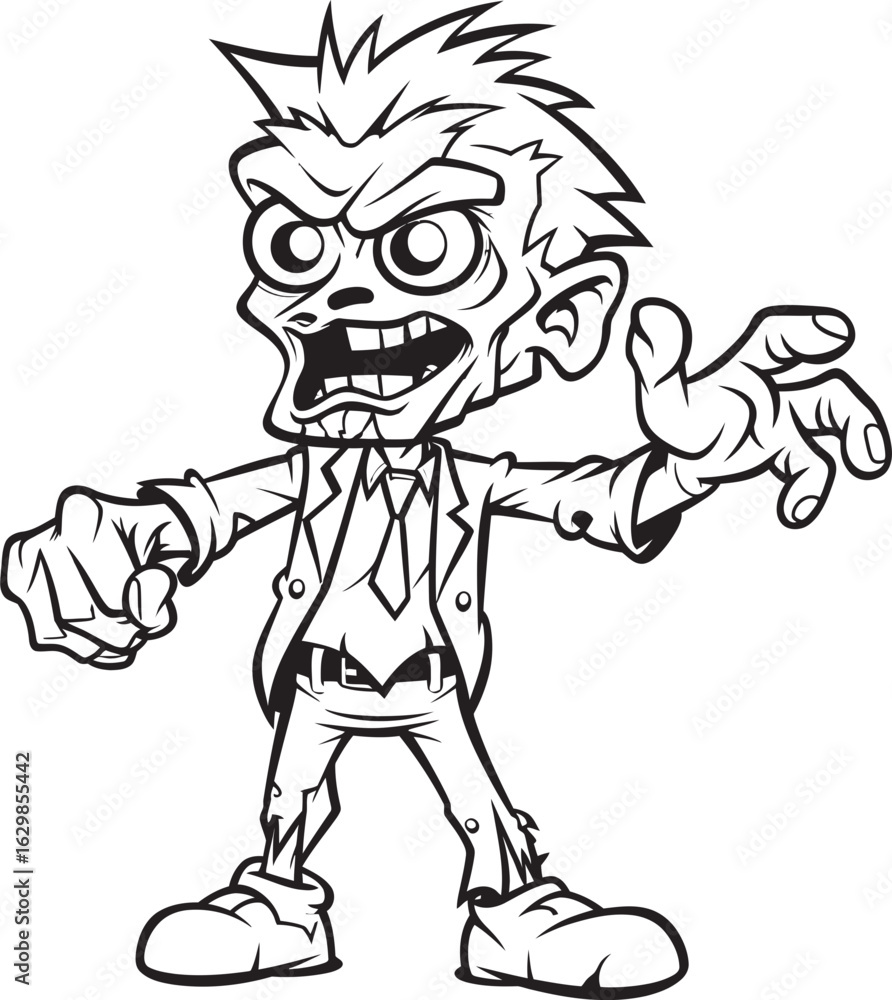 Fototapeta premium Creepy Zombie with Pointing Stance Vector Black Design Logo Eerie Zombie Pointing One Hand Black Vector Icon