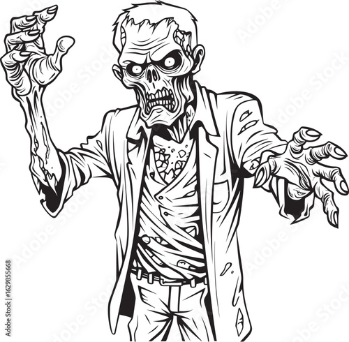 Horror Zombie Pointing with One Hand Vector Black Design Standing Ghoul with Outstretched Finger Black Vector Logo Icon