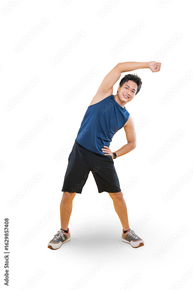 A fit man stretching his body. He is wearing sportswear on png background A fit man stretching his body. He is wearing sportswear on png background