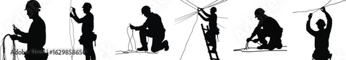 Electrician silhouette vector, worker installing and repairing electrical wire and cable