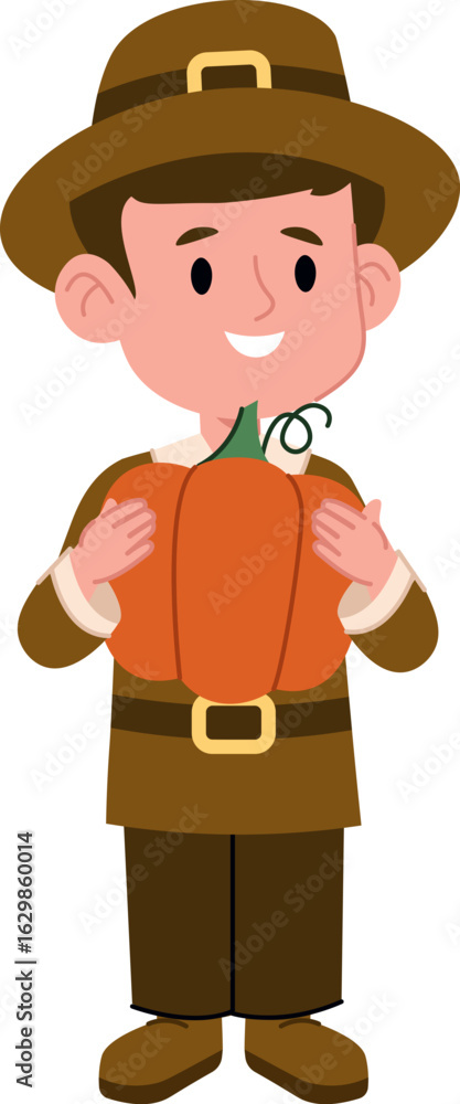 Naklejka premium Thanksgiving Boy Holding Pumpkin