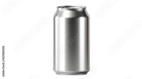 Blank aluminum soda can in silver finish, isolated on white