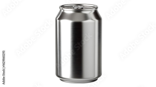 Blank aluminum soda can in silver finish, isolated on white