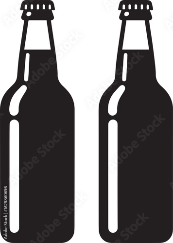 multiple beer bottles silhouette vector, set of various wine bottles on white background