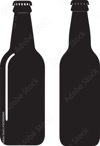 multiple beer bottles silhouette vector, set of various wine bottles on white background