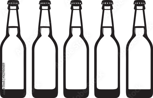 multiple beer bottles silhouette vector, set of various wine bottles on white background