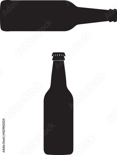 multiple beer bottles silhouette vector, set of various wine bottles on white background