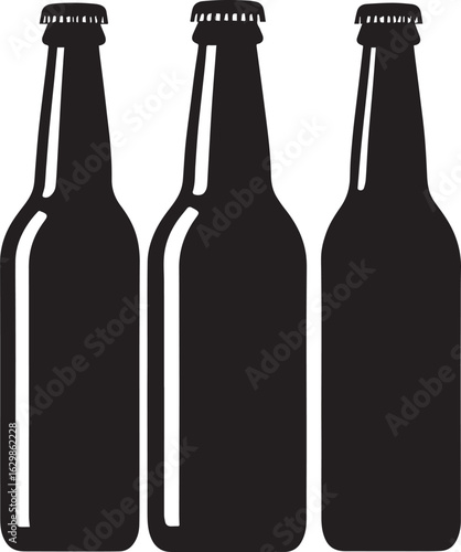 multiple beer bottles silhouette vector, set of various wine bottles on white background
