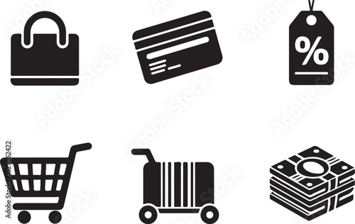 Shopping icons bag cart credit card money tag sale discount