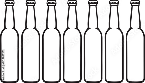 multiple beer bottles silhouette vector, set of various wine bottles on white background