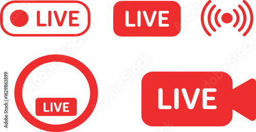 Red live broadcast icons and symbols streaming video.eps