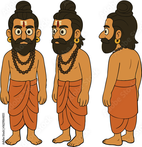 Cartoon Character Turnaround of Ancient Sage – Vedic Rishi Design