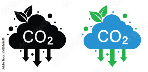 carbon dioxide reduction concept icon. carbon dioxide absorbing icon. CO2 emission reduction. co2. green ecology. low co2 with cloud icon. save earth by zero co2. vector illustration, transparent PNG