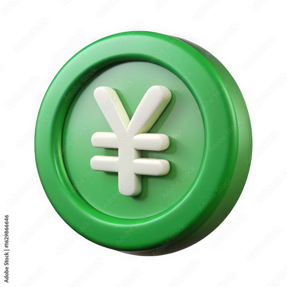 Obraz premium 3d illustration of a vibrant green and white 3d illustration of a yen coin symbolizing financial growth and economic prosperity isolated on transparent background
