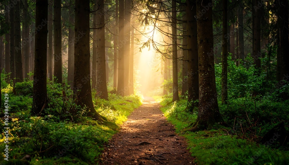 Obraz premium Sunlight path through forest