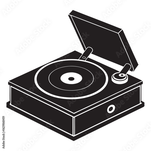 Retro record player silhouette for music audio and vintage technology themes