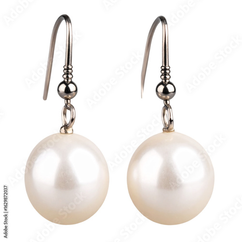 Elegant pearl earrings with silver hooks, classic jewelry for women, a symbol of purity and sophistication for fashion accessories on transparent background