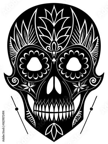 Black and white sugar skull illustration for day of the dead celebration