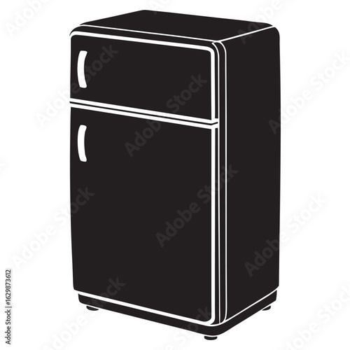 Retro refrigerator silhouette icon for vintage kitchen appliance design and food storage graphics