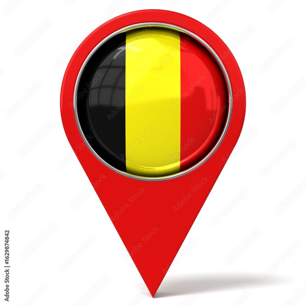 Fototapeta premium Belgium - location pin with flag - 3D illustration