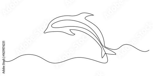 Continuous one single minimal line drawing dolphin, Continuous one line drawing of dolphin. Dolphin Vector Art, Icons, and Graphics illustration. 