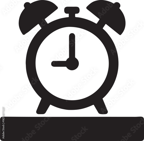 Silhouette vector of an alarm clock on a desk, symbolizing time management, punctuality, and daily routine.