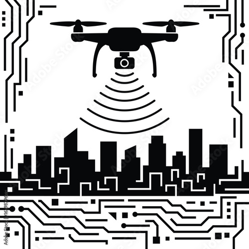 Drone Surveillance Over Futuristic Smart City